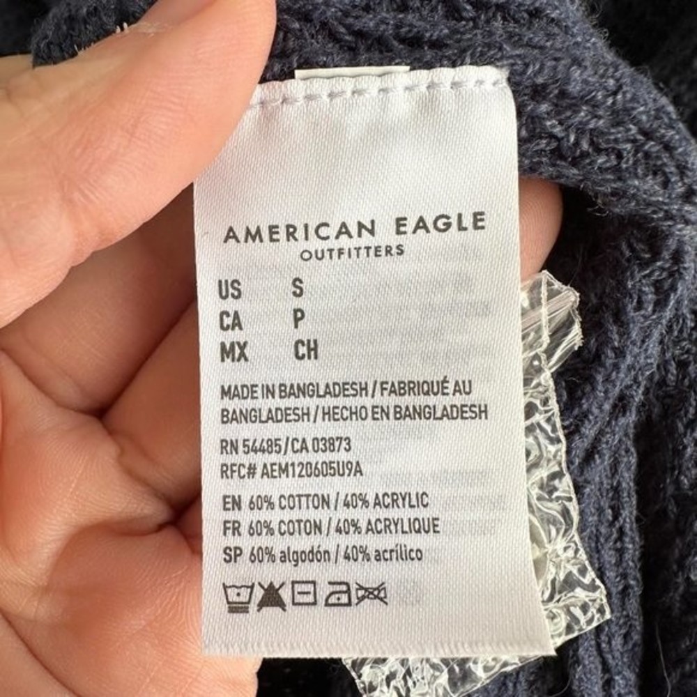 AMERICAN EAGLE Navy Blue Waffle Knit Mens Long Sleeve Sweater, S - Picture 3 of 4